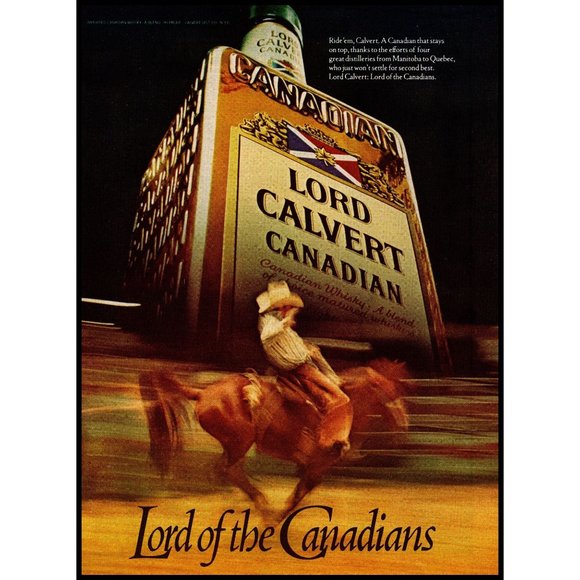 1981 Lord Calvert Canadian Whisky Vintage Print Ad Calgary Stampede Rodeo Art - Picture 1 of 1